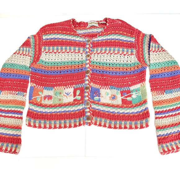 Sigrid Olsen Sport Hand Knit Grannycore Boho Patchwork Cardigan Sweater Large - Picture 7 of 7